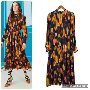 Marie Oliver Catie Midi Dress In Sapphire Sz M Pintuck Detail Lined *No Belt*